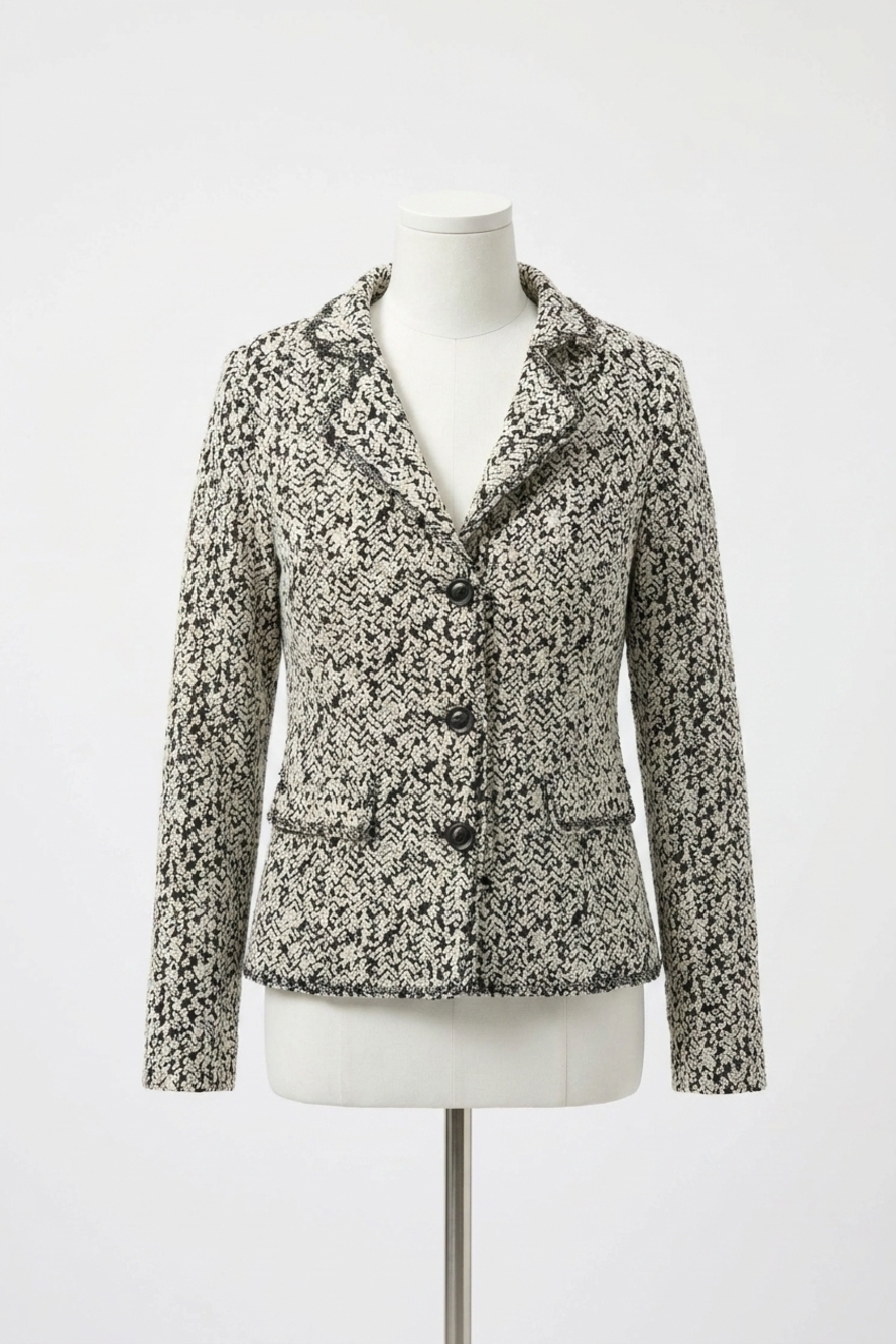 NEW JOSEPH RIBKOFF abstract jacquard blazer jacket in off-white/black